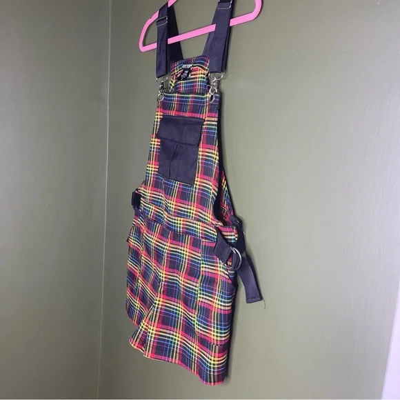 Hot Topic Rainbow Grid Utility Shortalls S - Picture 5 of 16